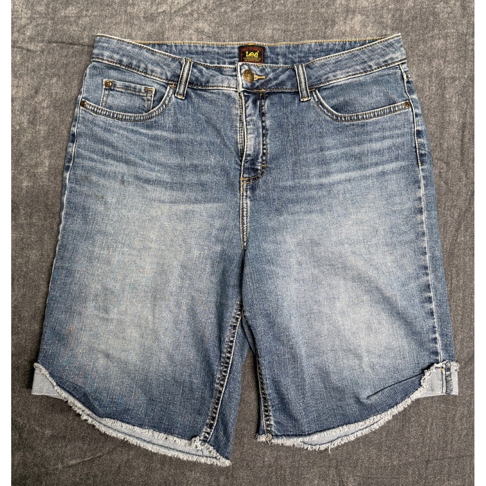 Lee Womens Denim Shorts Blue Raw Hem Frayed Stretch Jean Shorts Size 22 34 Waist